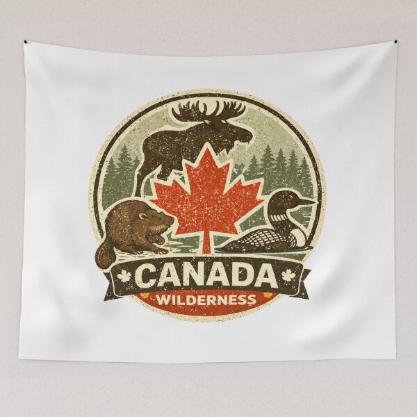 Item preview, Vintage Canadian Wildlife Badge – Moose Beaver Loon Maple Leaf National Park Retro designed and sold by Globalcitytees.
