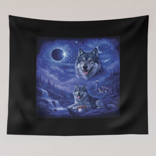 Item preview, Wolf Howling to The Moon Vintage 90s Retro Animal Wildlife Art designed and sold by BOUCHERIT amine.