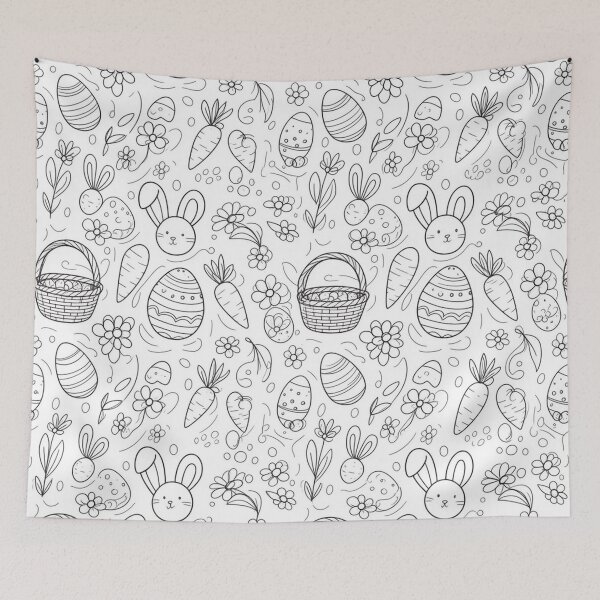 Item preview, Minimal Easter Line Art Pattern – Hand Drawn Eggs, Bunny Ears, Carrots & Flowers Seamless Doodle Design designed and sold by skysshobu.