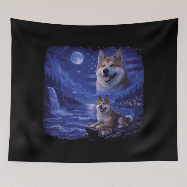 Item preview, Akita Dog Howling to The Moon Vintage 90s Retro Animal Dog designed and sold by BOUCHERIT amine.
