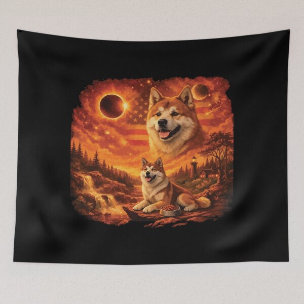 Item preview, Akita Dog Howling to The Moon Vintage 90s Retro Animal Dog designed and sold by BOUCHERIT amine.
