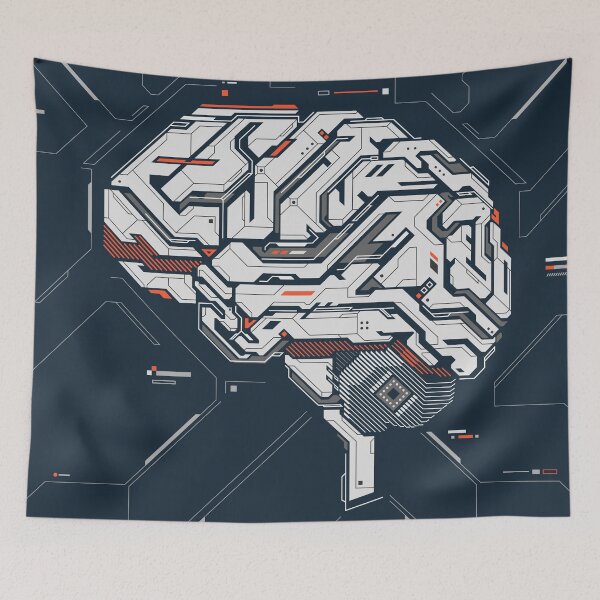 Item preview, concept of deep learning or machine learning, graphic of brain combined with circuit board pattern designed and sold by NiamLab.