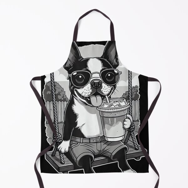 Item preview, Boston Terrier Drinking ice Coffee end Swing b&w DIGOR designed and sold by AlisonPAnderson.