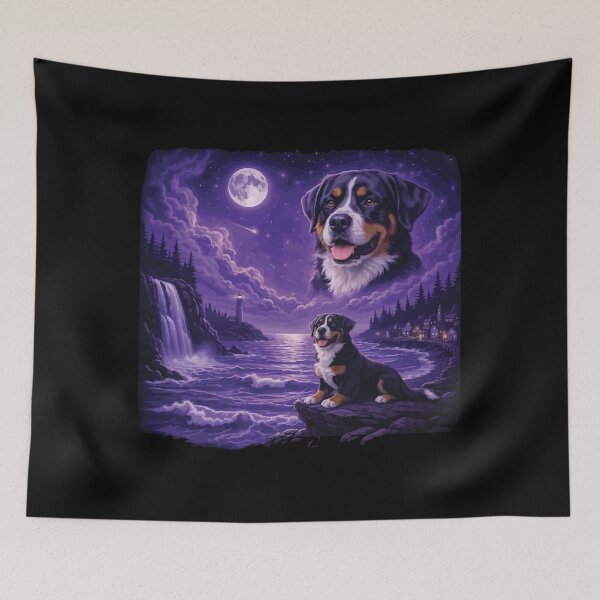 Item preview, Bernese Mountain Dog Howling to The Moon Vintage 90s Retro Animal Dog designed and sold by BOUCHERIT amine.