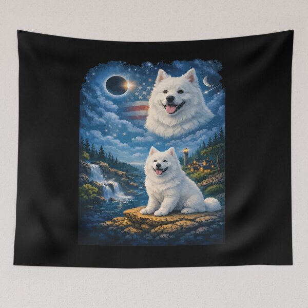 Item preview, Samoyed Howling to The Moon Vintage 90s Retro Animal Dog designed and sold by BOUCHERIT amine.