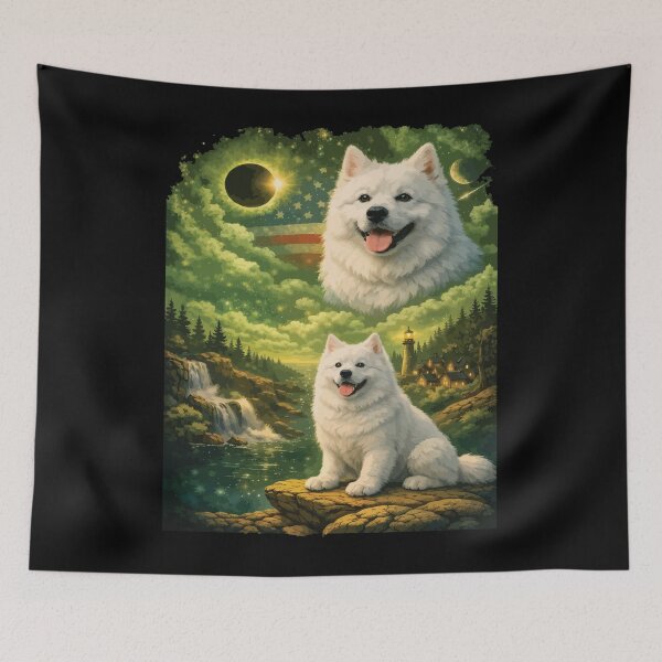 Item preview, Samoyed Howling to The Moon Vintage 90s Retro Animal Dog designed and sold by BOUCHERIT amine.