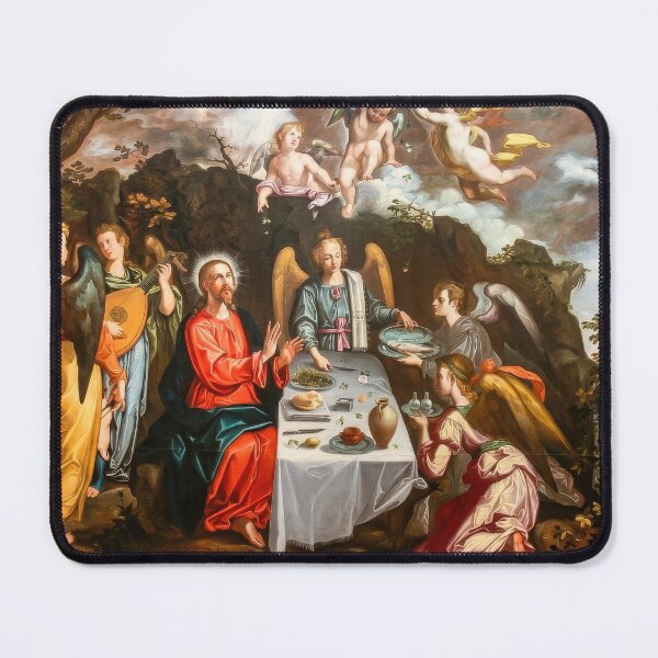 Item preview, Baroque Christ Supper with Angels Religious Biblical Painting designed and sold by TheSoulOfArt.