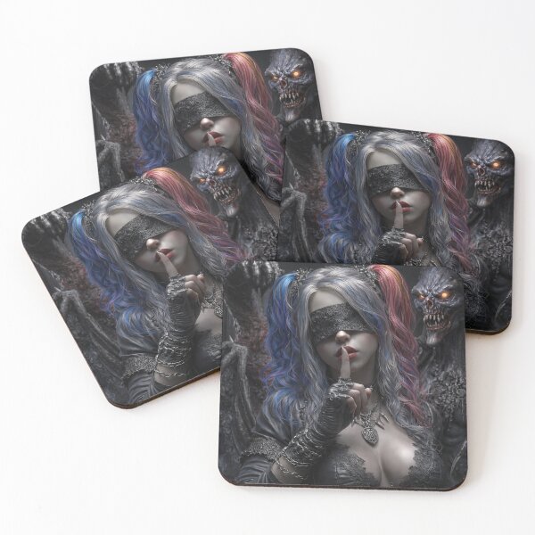 Item preview, Blindfolded Gothic Girl with Demons Dark Fantasy Art designed and sold by Kaleidoscope Print.