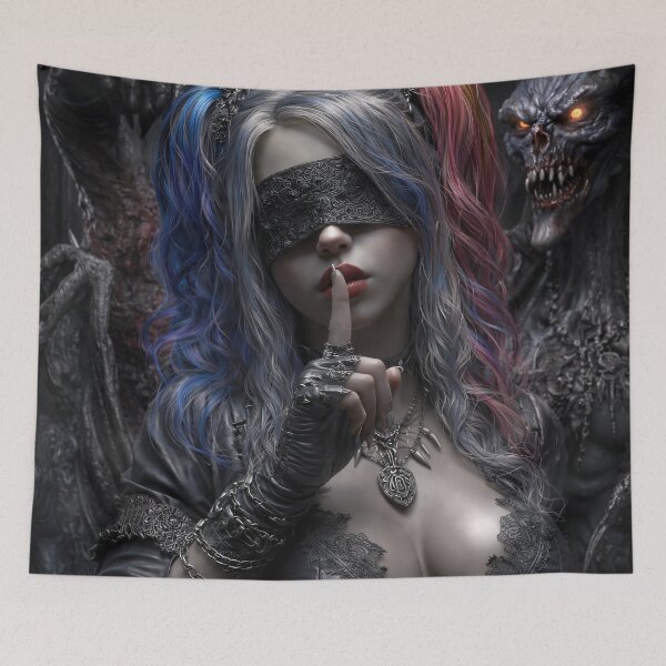 Item preview, Blindfolded Gothic Girl with Demons Dark Fantasy Art designed and sold by Kaleidoscope Print.
