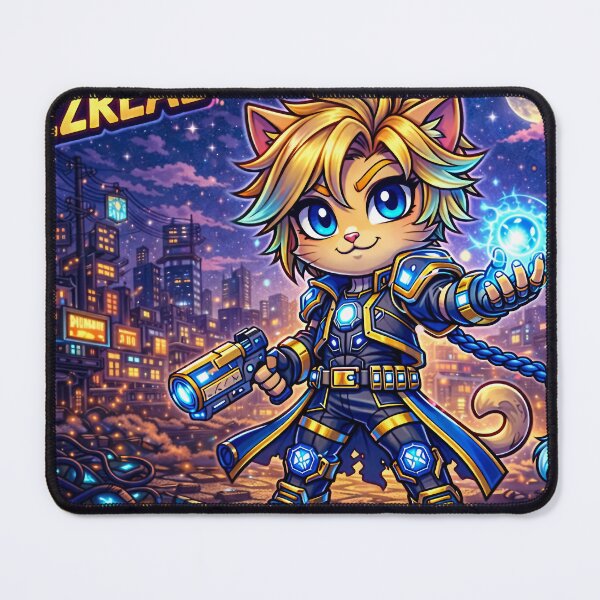 Item preview, Ezreal Neon Arcane Cat – Cute Gamer Chibi Design designed and sold by Lunatik Cat.
