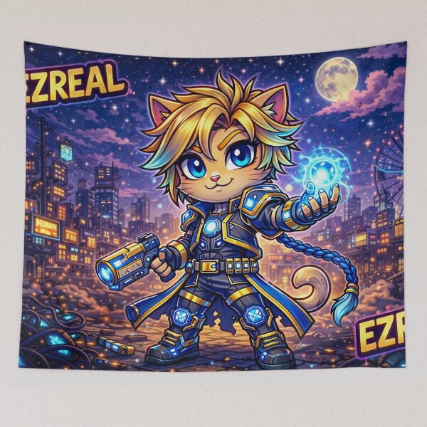 Item preview, Ezreal Neon Arcane Cat – Cute Gamer Chibi Design designed and sold by Lunatik Cat.