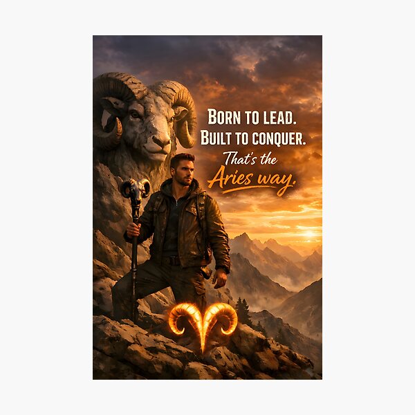 Item preview, Aries Born to Lead Warrior Sunset Quote designed and sold by Zodiac Celestial Art.