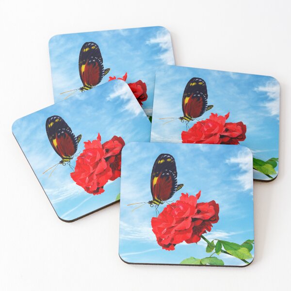 Item preview, Tiger longwing butterfly pollinating a rose Don Juan flower designed and sold by Peter Etchells.