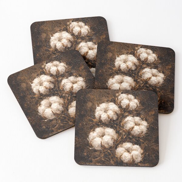 Item preview, Rustic Cotton Blossoms - Textured Impasto Oil Floral Art designed and sold by ChubbyGoong.
