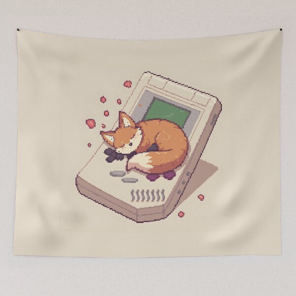 Item preview, Cozy Chibi Fox Game Boy Nap Sticker designed and sold by ThePixelArchive.