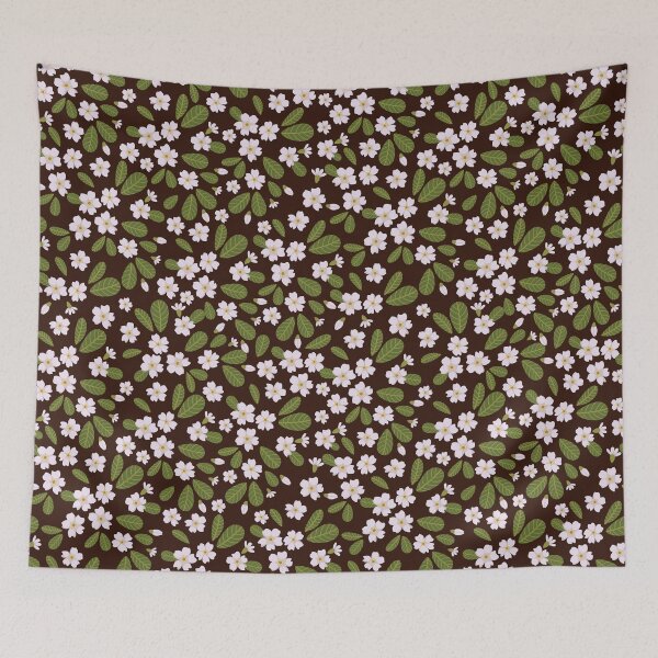 Item preview, White Blossom Botanical Pattern on Deep Cocoa Background designed and sold by QuietBloom80.