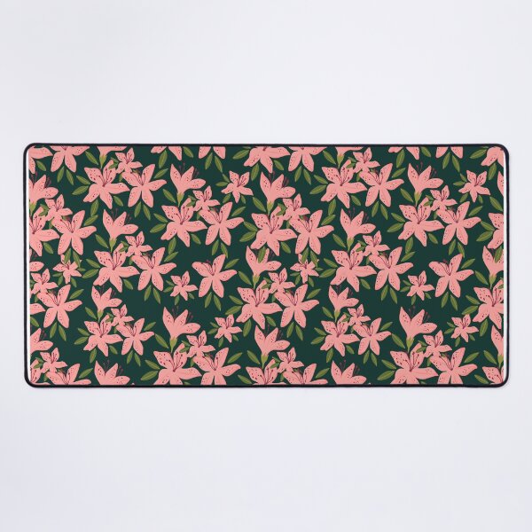 Item preview, Pink Lily Blossom Pattern on Deep Forest Green designed and sold by QuietBloom80.