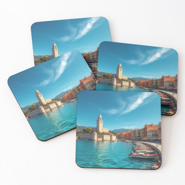 Item preview, Mediterranean Coastal Town Clock Tower Harbor designed and sold by Jade Ado.