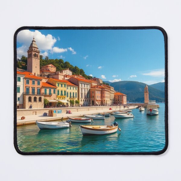 Item preview, Mediterranean Waterfront Village with Clear Blue Harbor designed and sold by Vida e Arte.