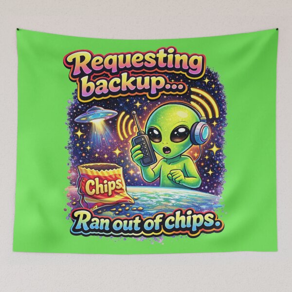Item preview, Requesting Backup Ran Out Of Chips – Funny Alien Snack Shirt designed and sold by TroyTheTerrific.