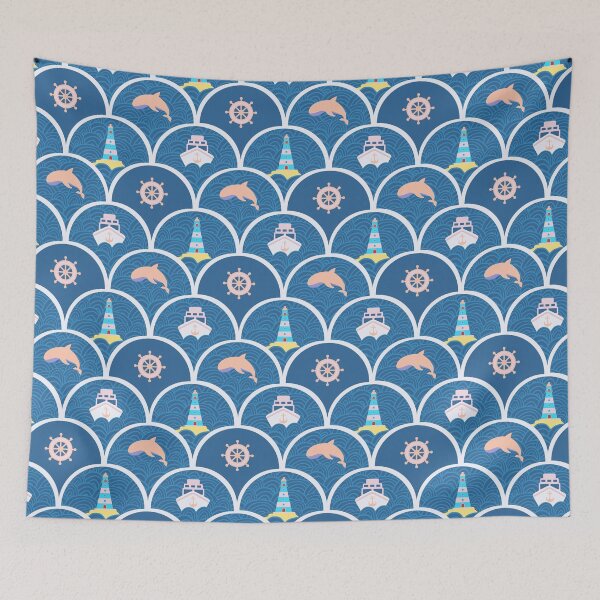 Item preview, Nautical Ships Whales and Lighthouse NO06 designed and sold by HueyDesign.