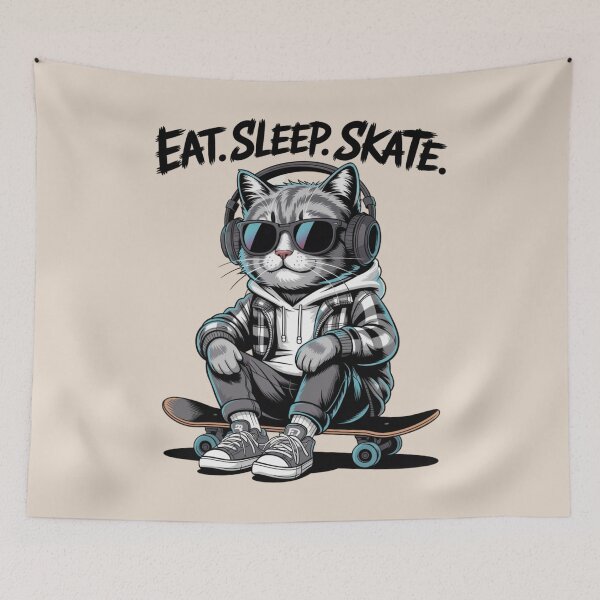 Item preview, graffiti cat skater – board tricks - streetwear - kickflip - skateboarding - skater - skate life - skate culture  - Skateboarding animal designed and sold by JansenGS.