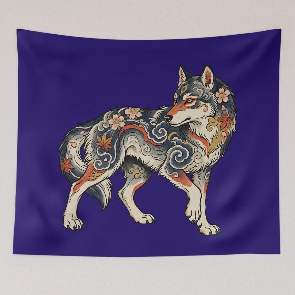 Item preview, Japanese Wolf Tattoo Art With Sakura Flowers designed and sold by Gear Camel.