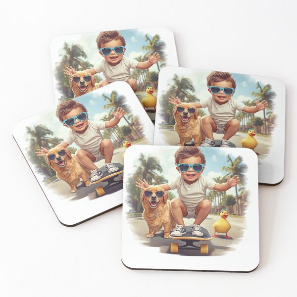 Item preview, Cool Skateboarding Baby with Dog and Duck – Funny Summer Adventure designed and sold by Mitaudesign.
