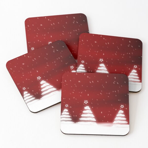 Item preview, Stylized Christmas Trees with Falling Snow on Red Background designed and sold by katifinell.