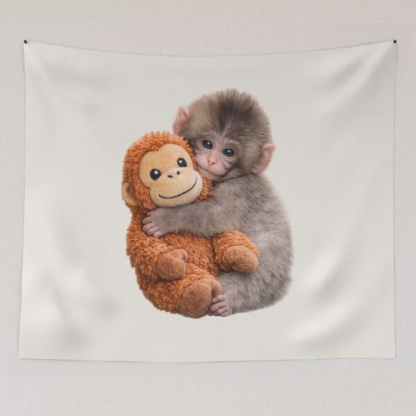 Item preview, Punch - Cute Sad Punch Baby Monkey Hugging Orangutan Plush Toy | Kawaii Comfort Friendship Team Punch Art designed and sold by PopCulturePixel.