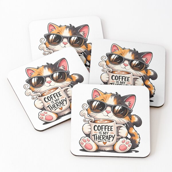 Artikelvorschau, Kaffee ist meine Therapie – Süße Kawaii-Katze entworfen und verkauft von AleksKos.