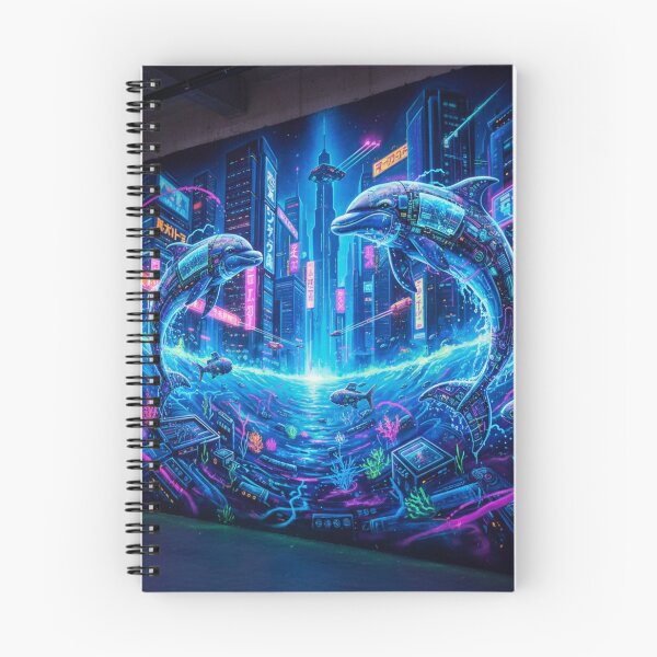 Item preview, Neon Tides: Cybernetic Dolphins Cyberpunk Wall Mural designed and sold by 3free3street - Neon & Graffiti Digital Art.