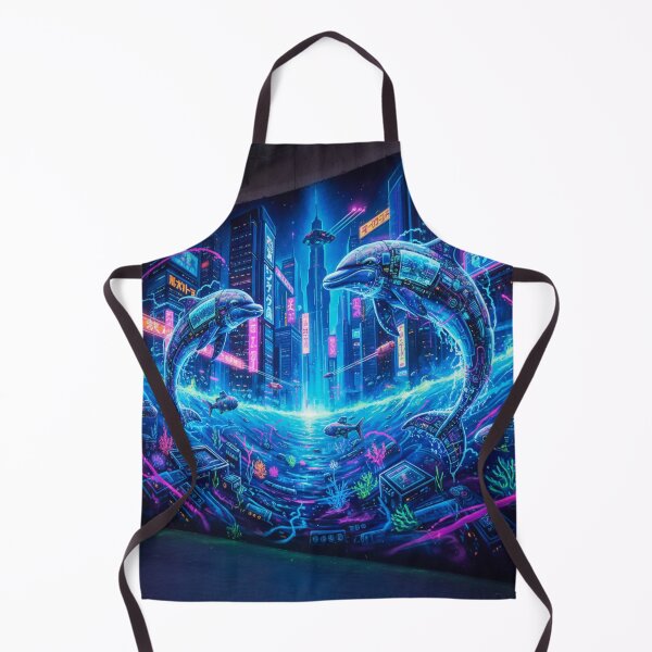 Item preview, Neon Tides: Cybernetic Dolphins Cyberpunk Wall Mural designed and sold by 3free3street - Neon & Graffiti Digital Art.