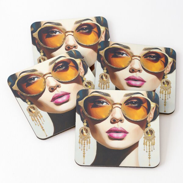 Item preview, Portrait painting elegant woman with golden sunglasses  designed and sold by TYA - Take Your Art.