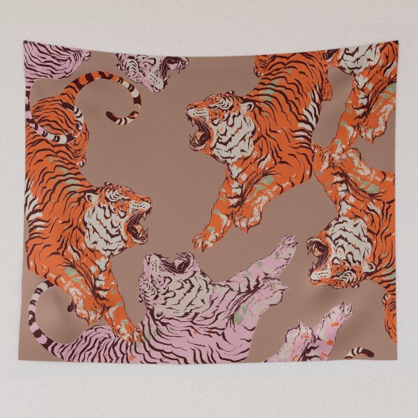 Item preview, Tiger Pattern Pink Orange Wild Cat Repeating Print - Boho Animal Art designed and sold by cadinera.