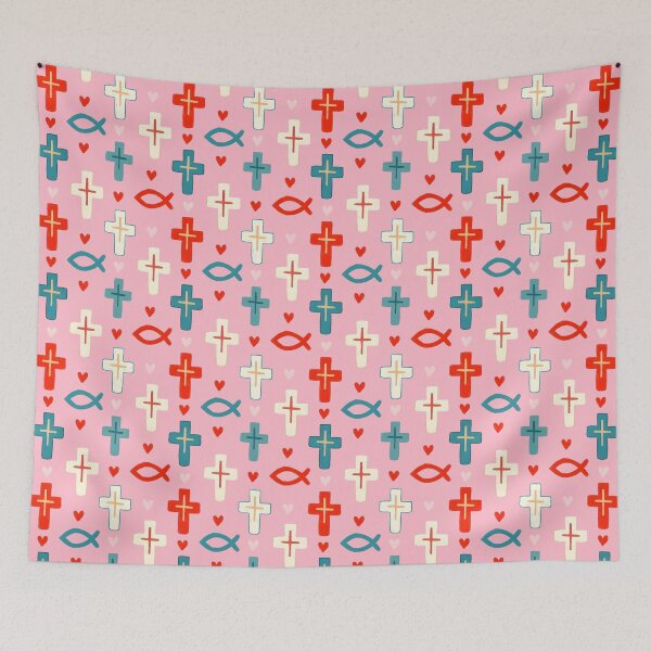 Item preview, Christian Cross Seamless Pattern, Jesus Fish Faith Pattern, Cute Religious Hearts Pattern, Christian Digital Paper, Bible Journaling Fabric, Easter Christmas designed and sold by FRH Design ⭐⭐⭐⭐⭐.