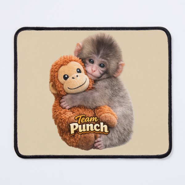Item preview, Team Punch - Cute Sad Punch Baby Monkey Hugging Orangutan Plush Toy | Kawaii Comfort Friendship Team Punch Art designed and sold by PopCulturePixel.