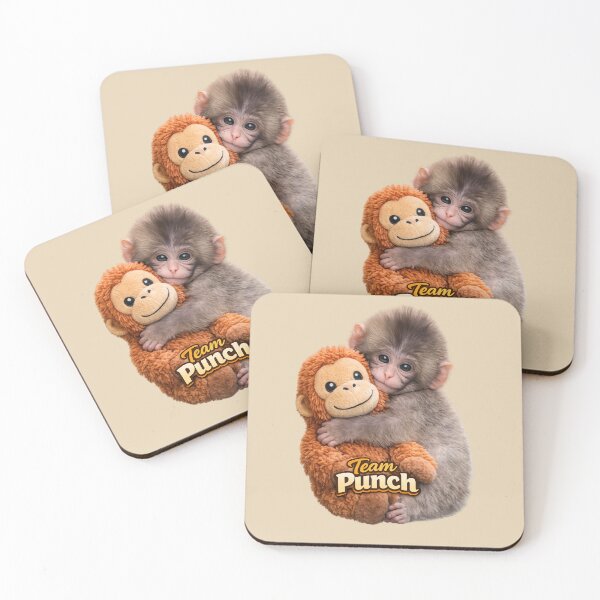 Item preview, Team Punch - Cute Sad Punch Baby Monkey Hugging Orangutan Plush Toy | Kawaii Comfort Friendship Team Punch Art designed and sold by PopCulturePixel.