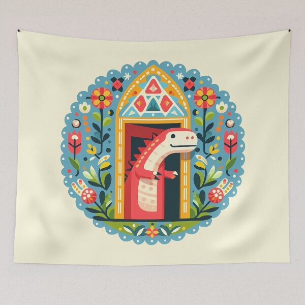 Item preview, Out the Door Dinosaur – Scandinavian Folk Art Nursery Rhyme by heidiannemorris © designed and sold by FOLK ART FUSION by heidiannemorris.