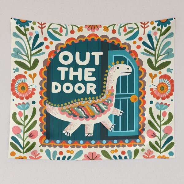 Item preview, Out the Door Dinosaur – Scandinavian Folk Art Nursery Rhyme by heidiannemorris © designed and sold by FOLK ART FUSION by heidiannemorris.