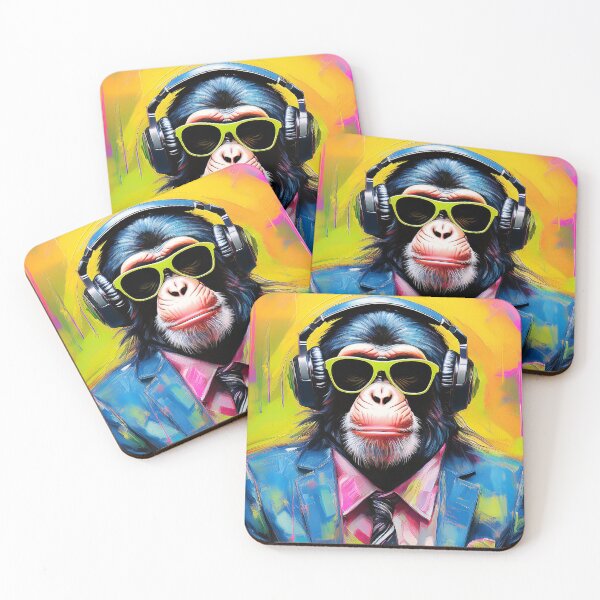 Item preview, Portrait painting popart colorful chimpanzee with headphone designed and sold by TYA - Take Your Art.