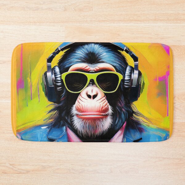 Item preview, Portrait painting popart colorful chimpanzee with headphone designed and sold by TYA - Take Your Art.