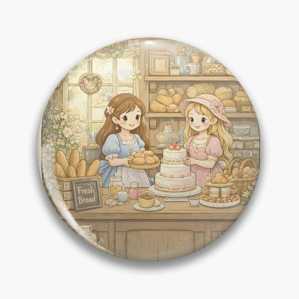 Item preview, Cozy Bakery Scene with Cute Girls Baking Cakes Bread and Pastries in Pastel Cottage Kitchen designed and sold by Teenidesign .