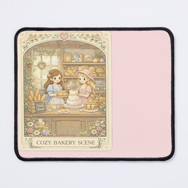 Item preview, Cozy Bakery Scene with Cute Girls Baking Cakes Bread and Pastries in Pastel Cottage Kitchen designed and sold by Teenidesign .