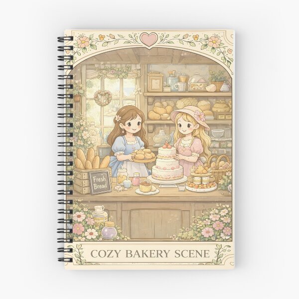 Item preview, Cozy Bakery Scene with Cute Girls Baking Cakes Bread and Pastries in Pastel Cottage Kitchen designed and sold by Teenidesign .