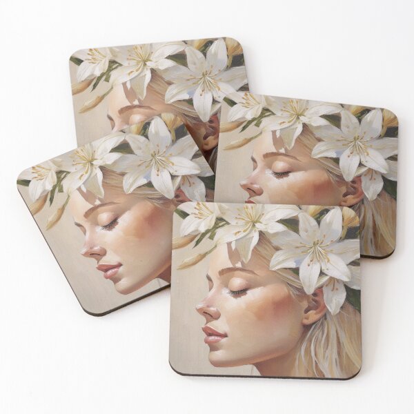 Item preview, Portrait painting woman with floral wreath Lily flowers designed and sold by TYA - Take Your Art.