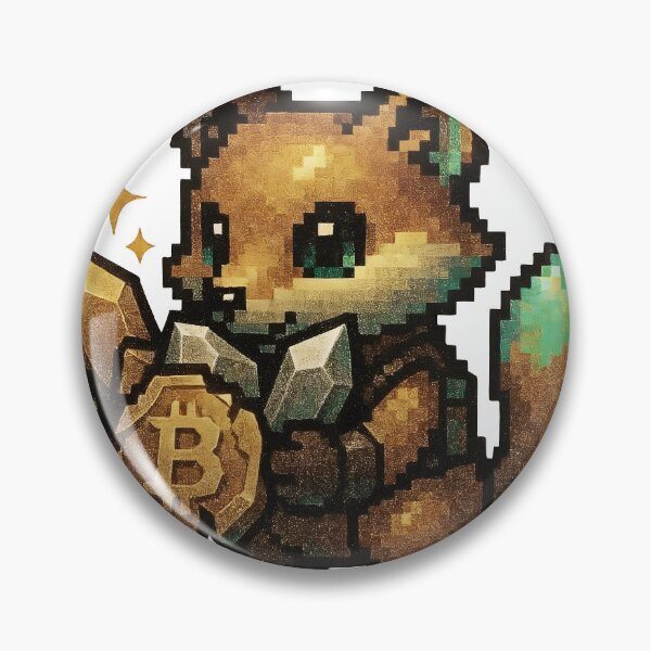 Item preview, Pixel art Bitcoin fox holding gold crypto coin in futuristic digital world designed and sold by Creative88Art.