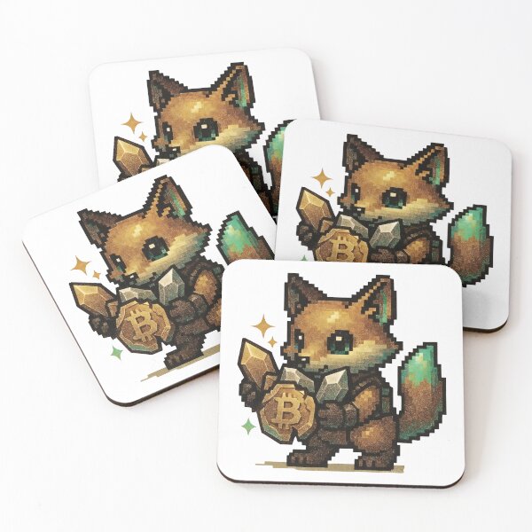 Item preview, Pixel art Bitcoin fox holding gold crypto coin in futuristic digital world designed and sold by Creative88Art.