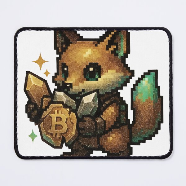 Item preview, Pixel art Bitcoin fox holding gold crypto coin in futuristic digital world designed and sold by Creative88Art.