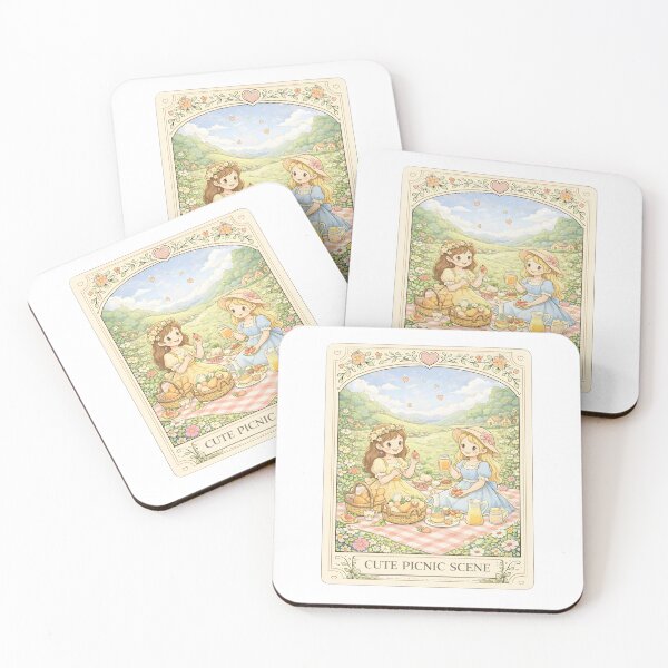 Item preview, Cute Picnic Scene with Girls Enjoying Fruit Bread and Lemonade in Flower Meadow Illustration designed and sold by Teenidesign .